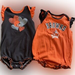 Baby girl cleveland browns rompers. One piece snap up bodysuits. Size 18m